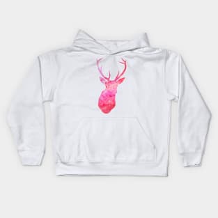 Pink Deer Watercolor Portrait Kids Hoodie